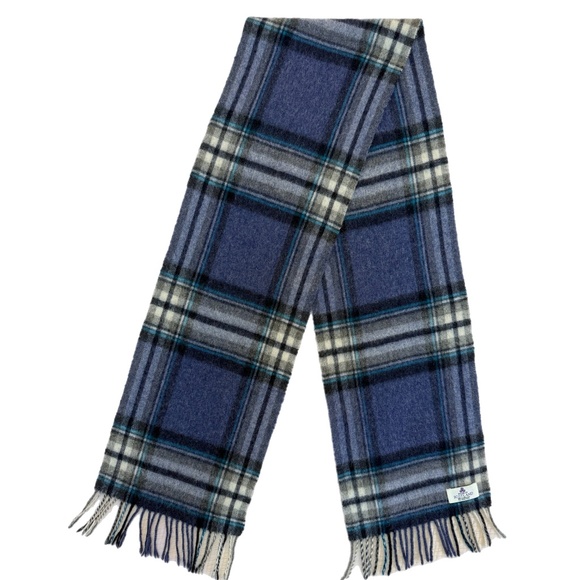 House of Scotland 100% Lambswool Tartan Scarf 🇬🇧 – Blue, Grey & Black Plaid - Picture 4 of 8